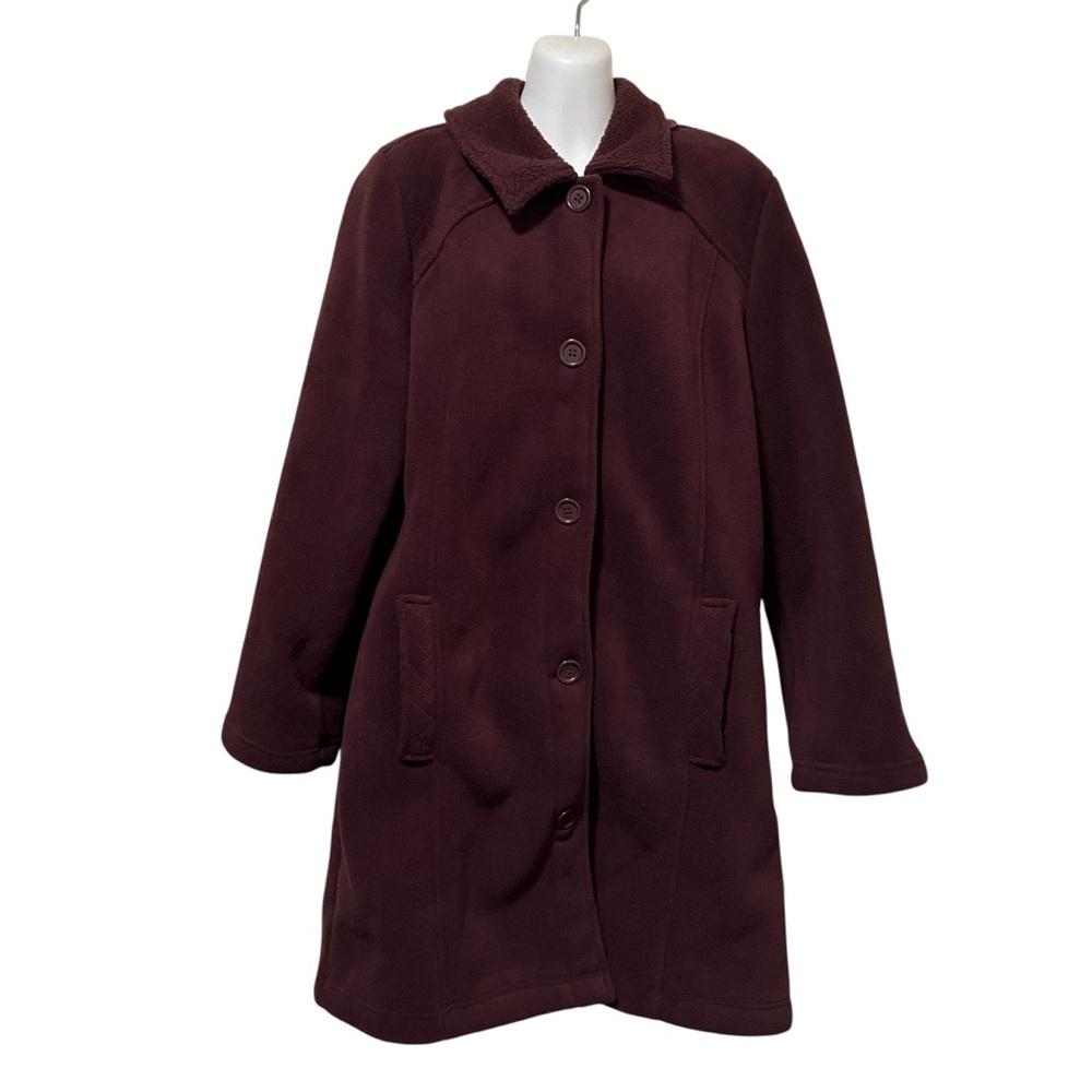 Denim & Co Maroon Fleece Button Up Coat